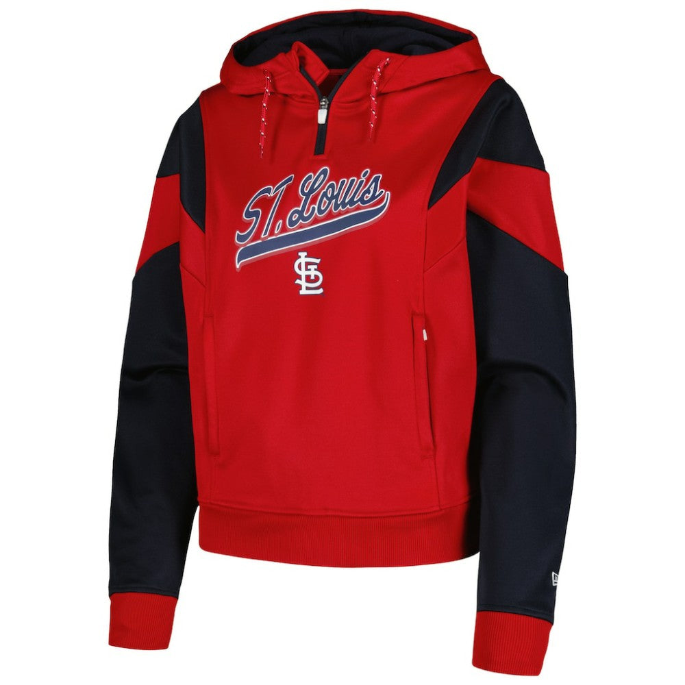 Red St. Louis Cardinals New Era Women's Color Block Fleece Quarter-Zip Hoodie