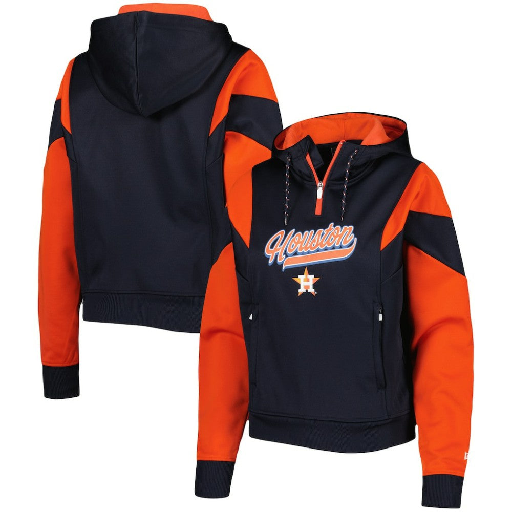 Navy Houston Astros New Era Women's Color Block Fleece Quarter-Zip Hoodie