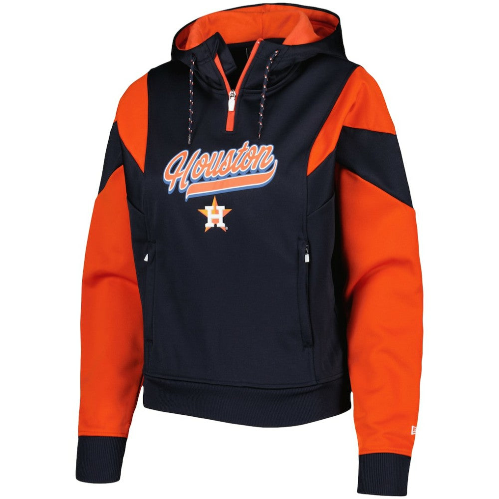 Navy Houston Astros New Era Women's Color Block Fleece Quarter-Zip Hoodie