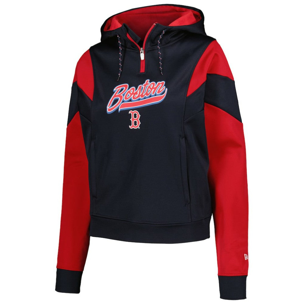 Navy Boston Red Sox New Era Women's Color Block Fleece Quarter-Zip Hoodie