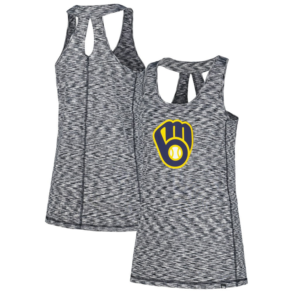 Navy Milwaukee Brewers New Era Women's Space Dye Keyhole Back Tank Top
