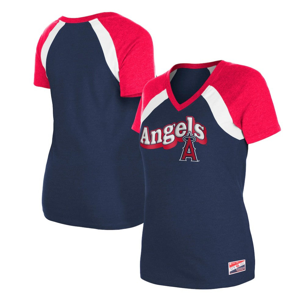 Navy Los Angeles Angels New Era Women's Heathered Raglan V-Neck T-Shirt