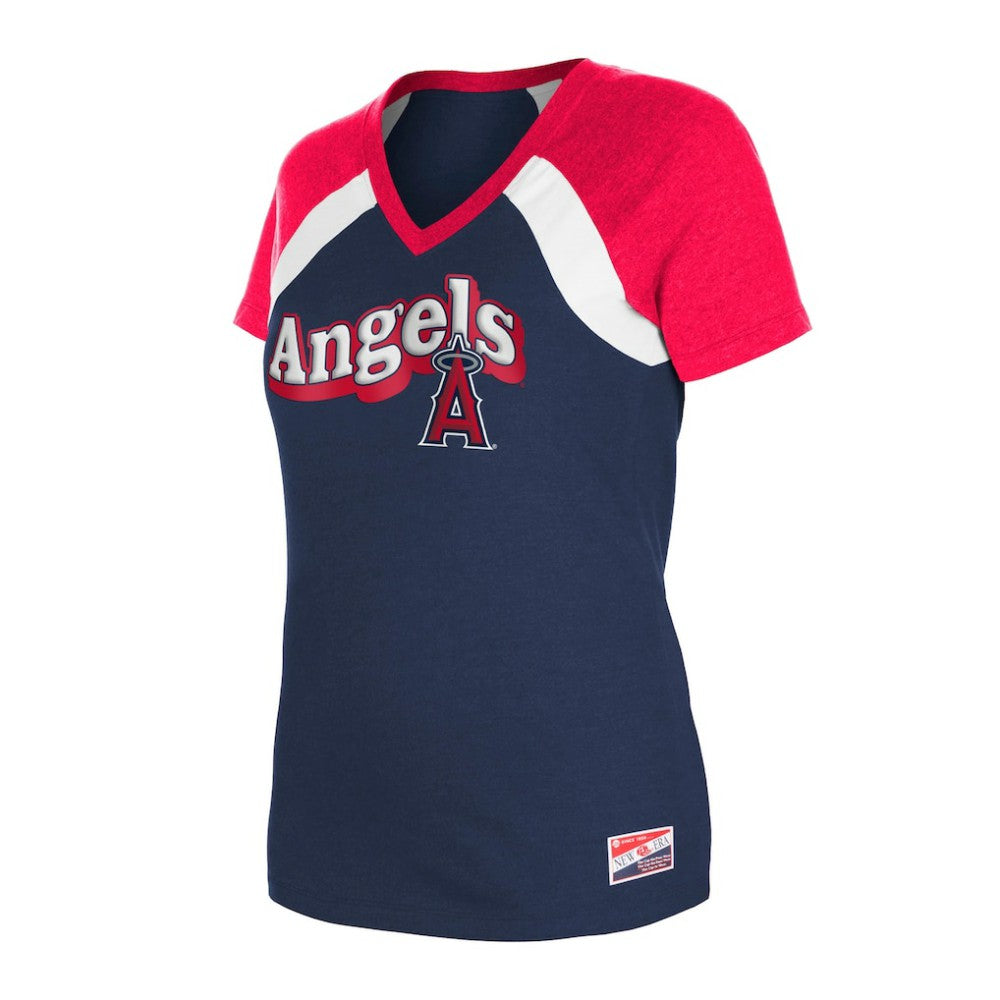 Navy Los Angeles Angels New Era Women's Heathered Raglan V-Neck T-Shirt