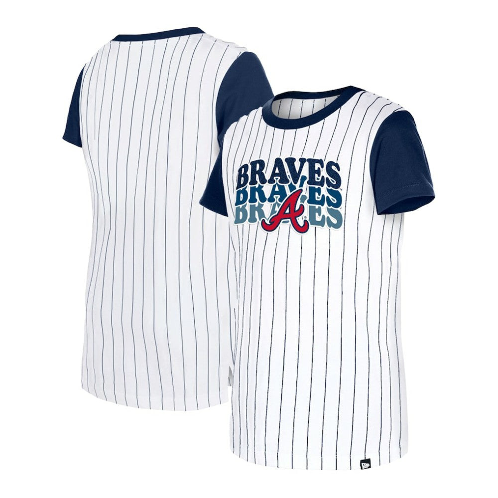 White Atlanta Braves New Era Girls Youth Pinstripe T-Shirt