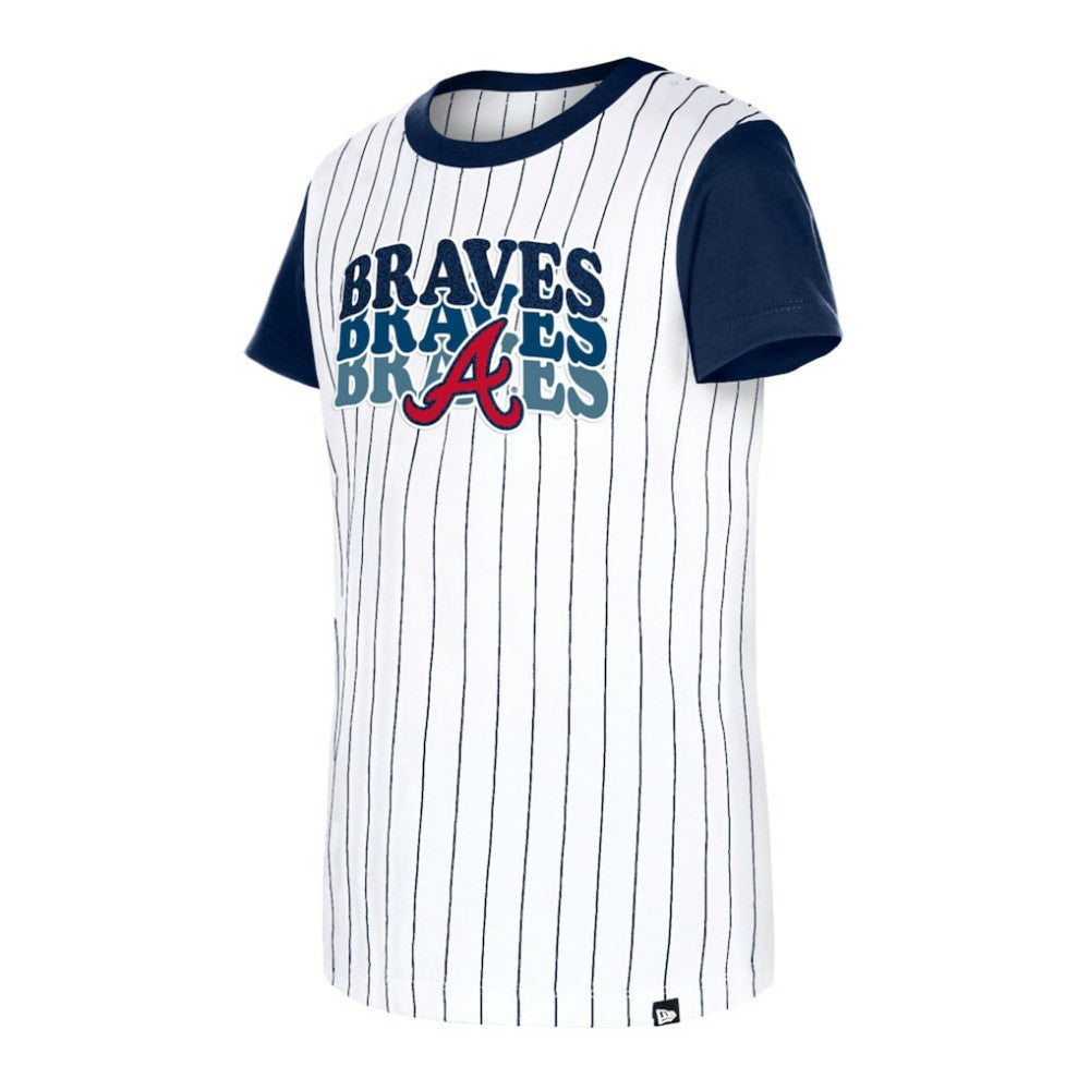White Atlanta Braves New Era Girls Youth Pinstripe T-Shirt