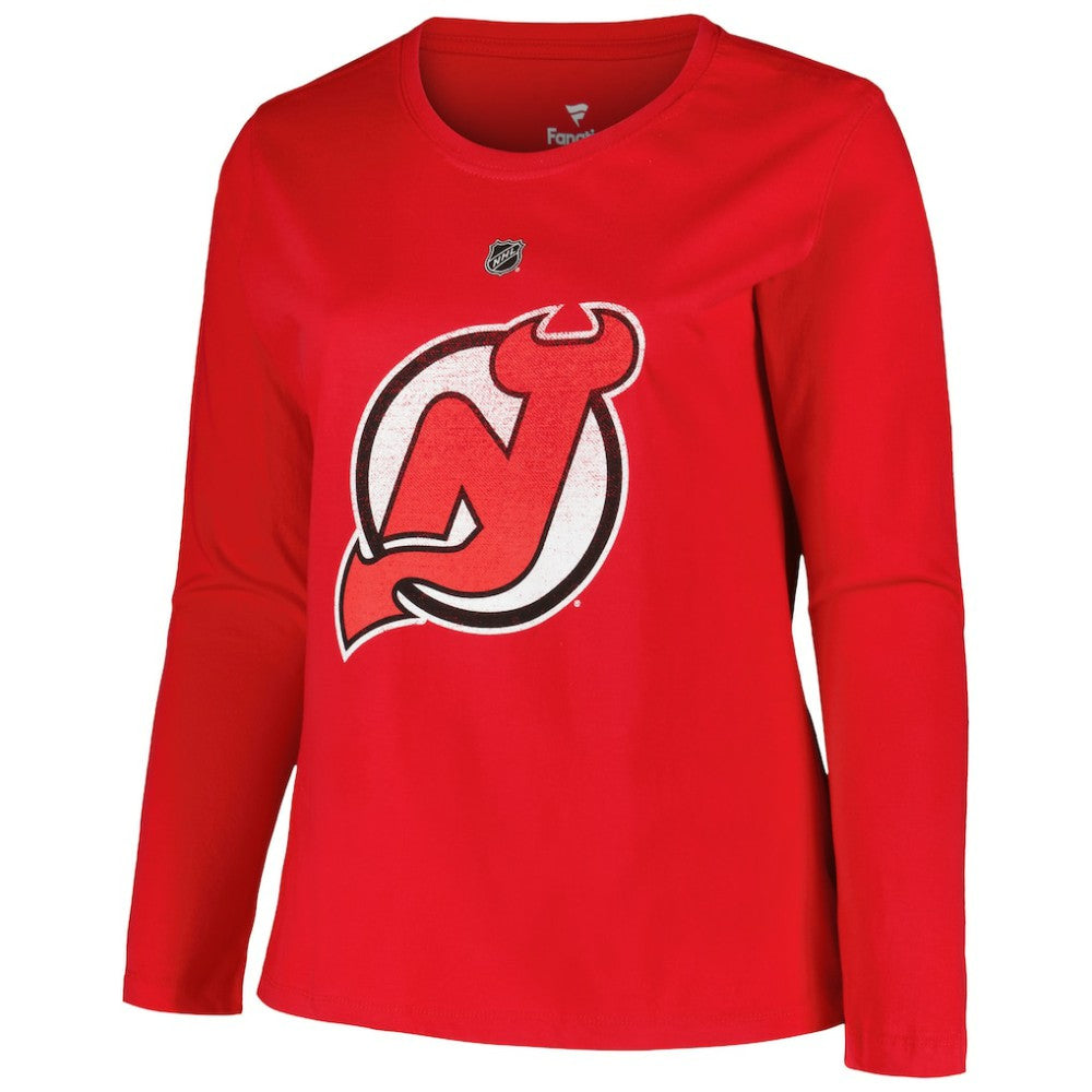 NHL New Jersey Devils Profile Women's Plus Size Distressed Printed Name & Number Long Sleeve T-Shirt