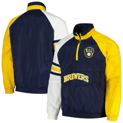 Navy/Gold Milwaukee Brewers Starter Elite Raglan Half-Zip Jacket