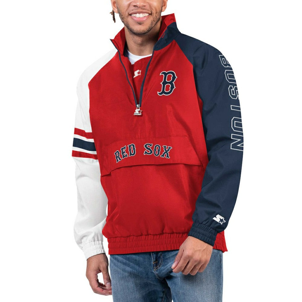 Red/Navy Boston Red Sox Starter Elite Raglan Half-Zip Jacket