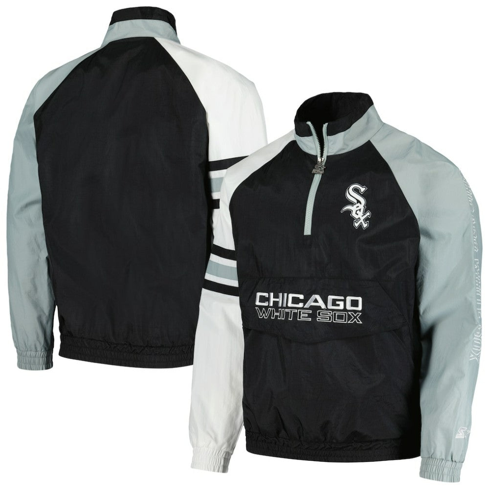 Black/White Chicago White Sox Starter Elite Raglan Half-Zip Jacket
