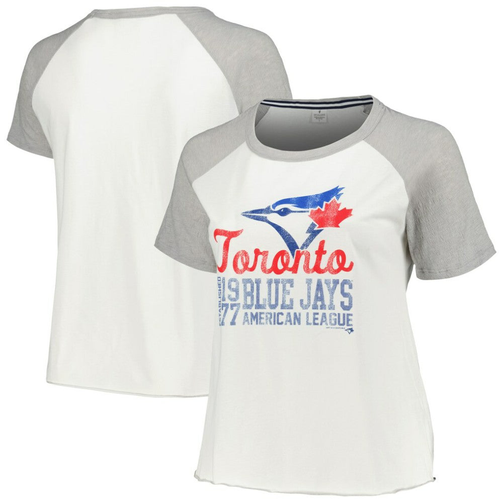White Toronto Blue Jays Soft as a Grape Women's Plus Size Baseball Raglan T-Shirt