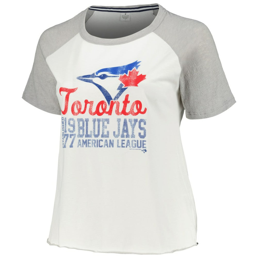White Toronto Blue Jays Soft as a Grape Women's Plus Size Baseball Raglan T-Shirt