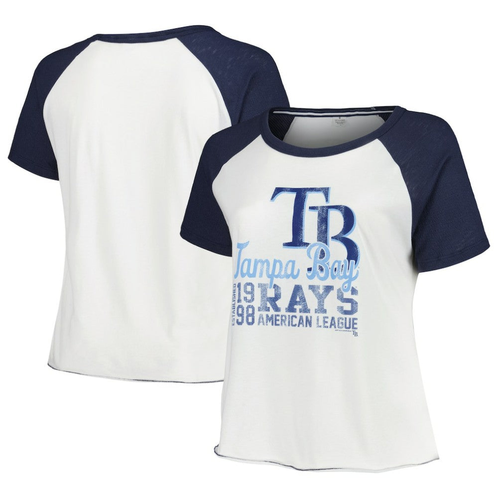 White Tampa Bay Rays Soft as a Grape Women's Plus Size Baseball Raglan T-Shirt