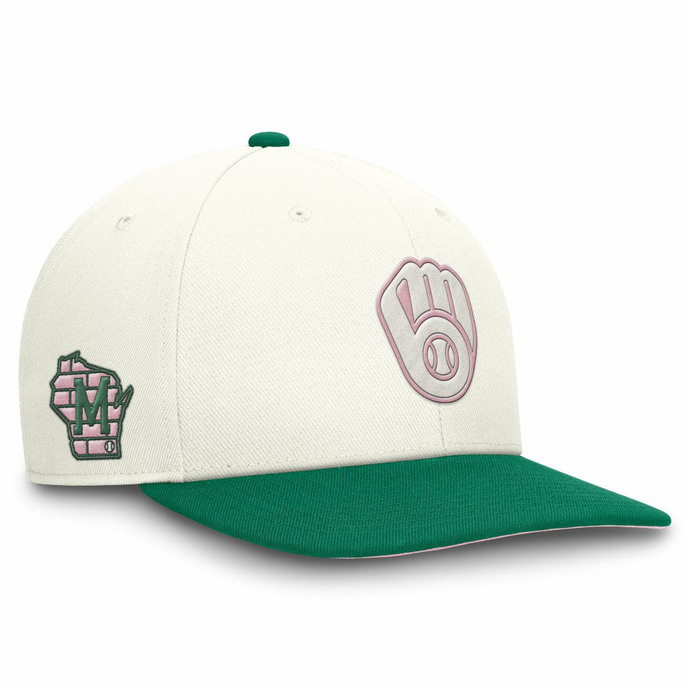 Cream/Green Milwaukee Brewers Nike Sail Pro Performance Snapback Hat