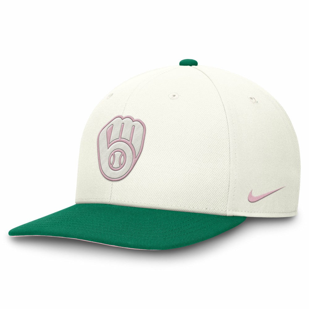 Cream/Green Milwaukee Brewers Nike Sail Pro Performance Snapback Hat