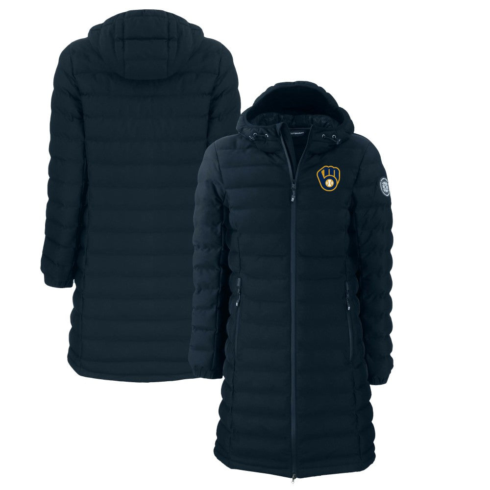 Navy Milwaukee Brewers Cutter & Buck Women's Mission Ridge Repreve Eco Insulated Full-Zip Long Puffer Jacket