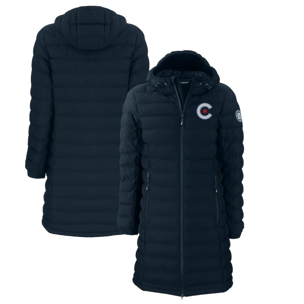 Navy Chicago Cubs Cutter & Buck Women's City Connect Mission Ridge Repreve Eco Insulated Full-Zip Long Puffer Jacket