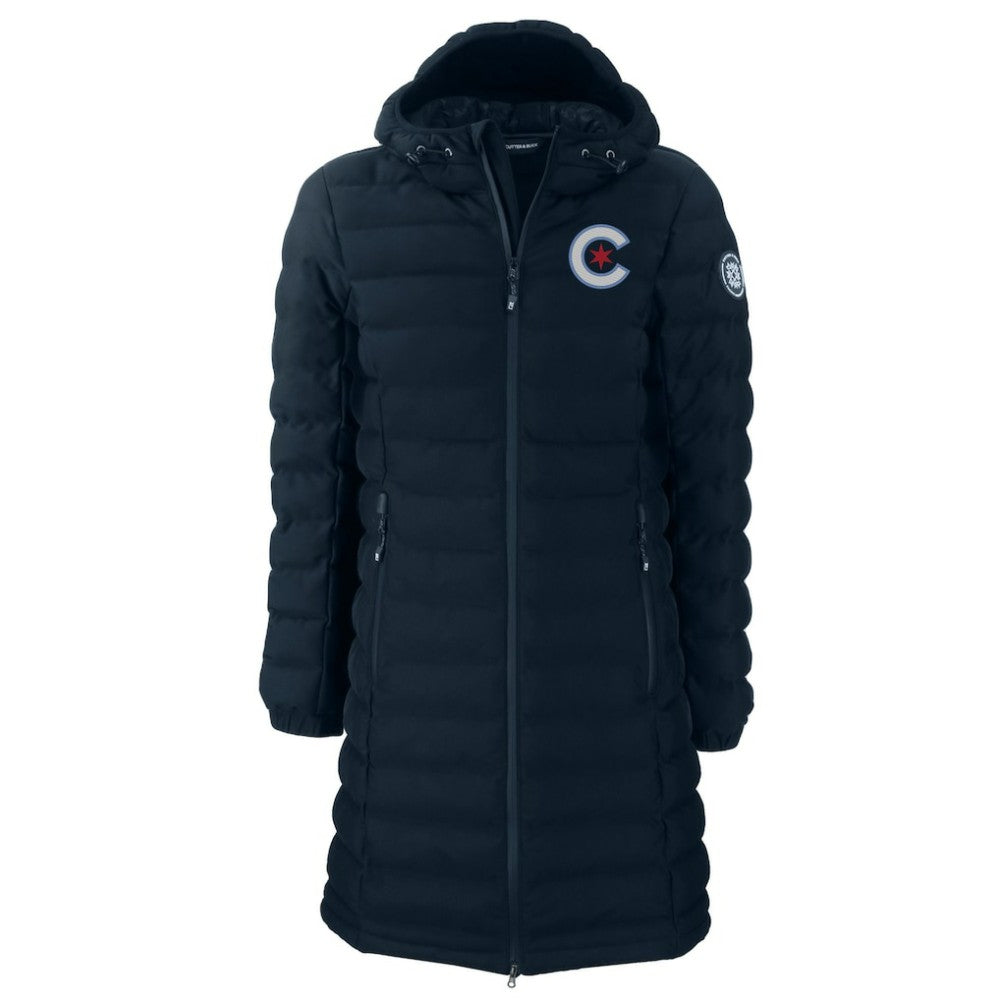 Navy Chicago Cubs Cutter & Buck Women's City Connect Mission Ridge Repreve Eco Insulated Full-Zip Long Puffer Jacket