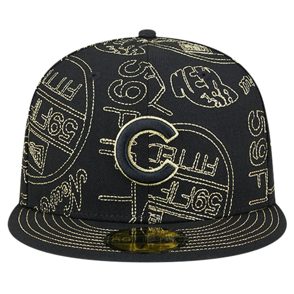 Black Chicago Cubs New Era 59FIFTY Day Allover Fitted Hat