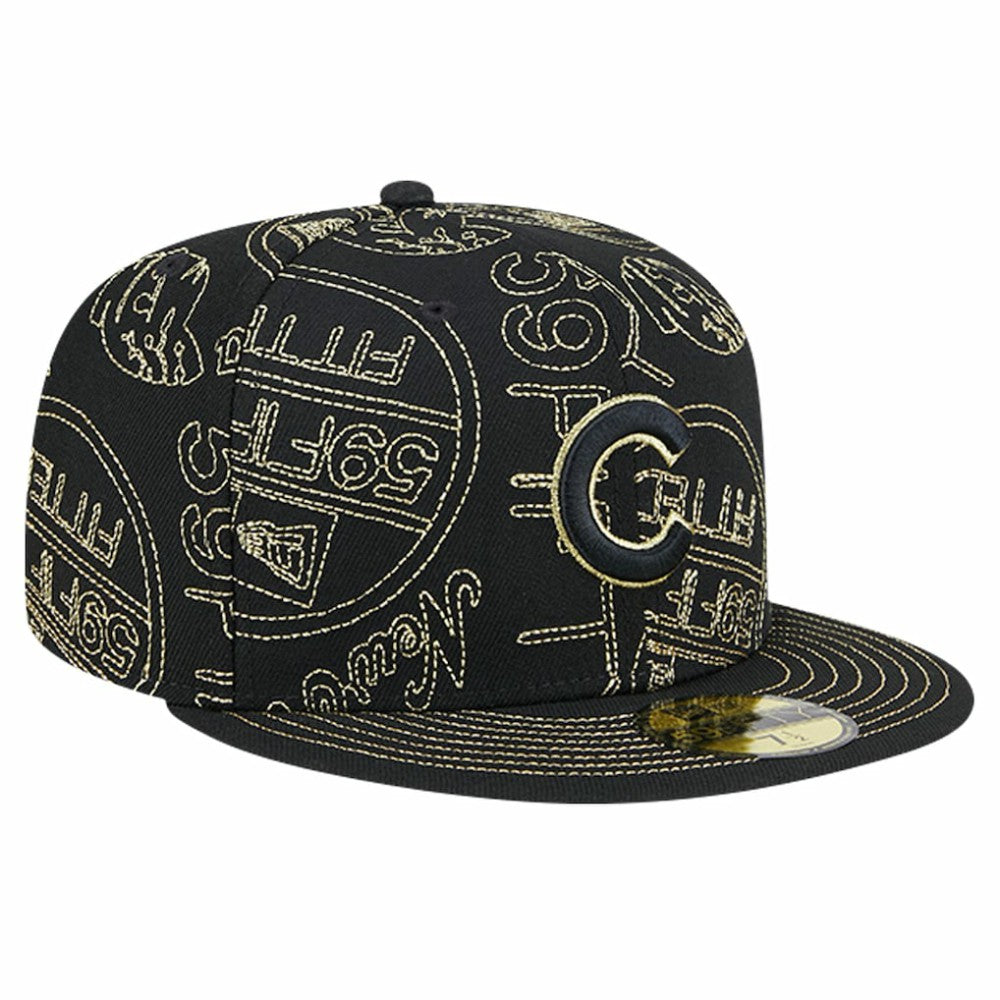 Black Chicago Cubs New Era 59FIFTY Day Allover Fitted Hat