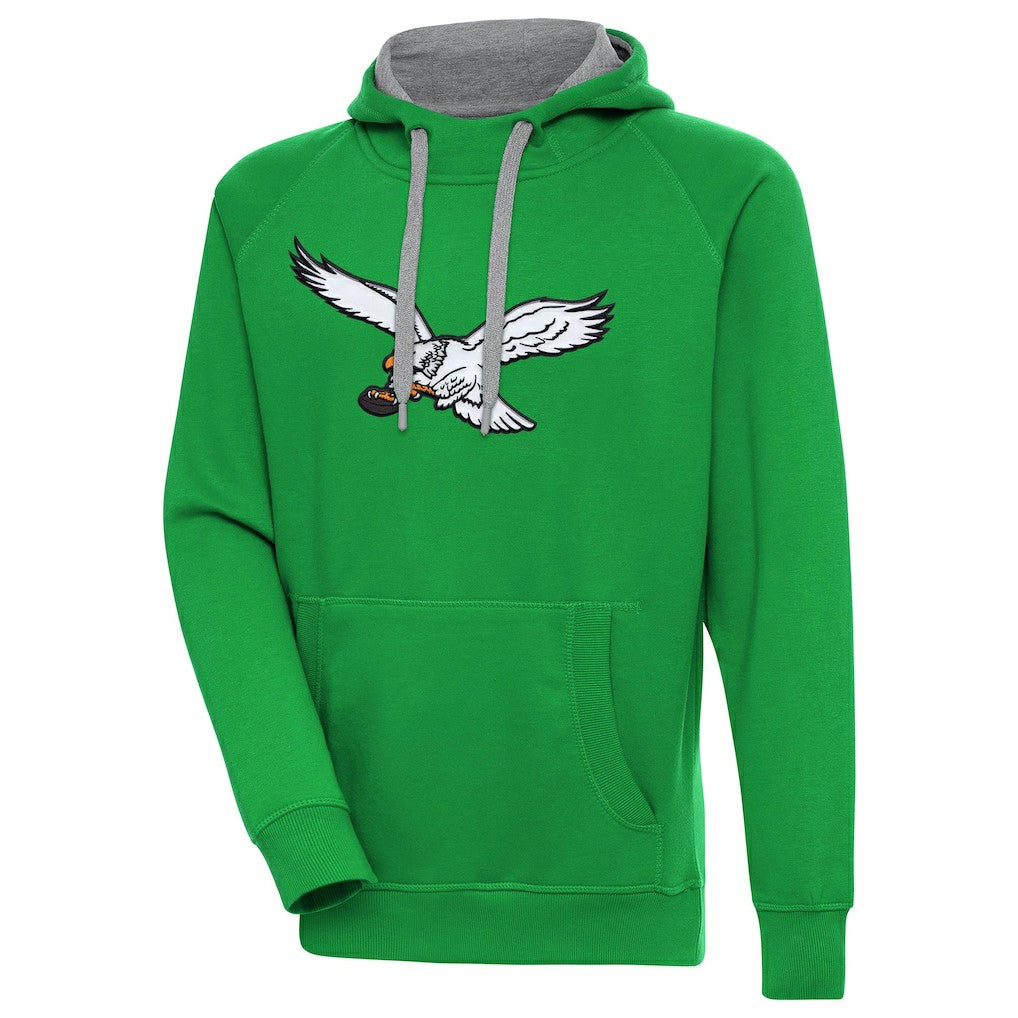 Antigua Throwback Logo Victory Pullover Hoodie - Philadelphia Eagles Hoodies