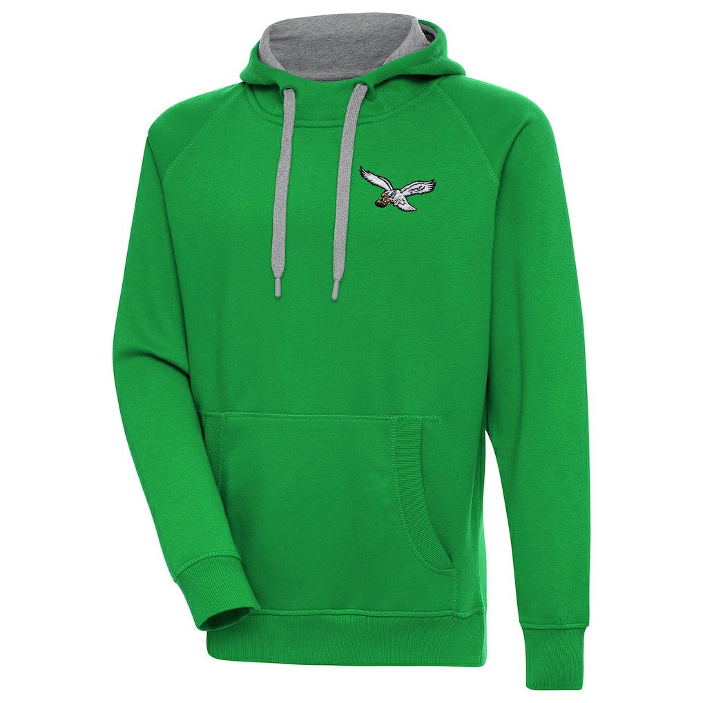 Antigua Throwback Logo Victory Pullover Hoodie - Philadelphia Eagles Hoodies