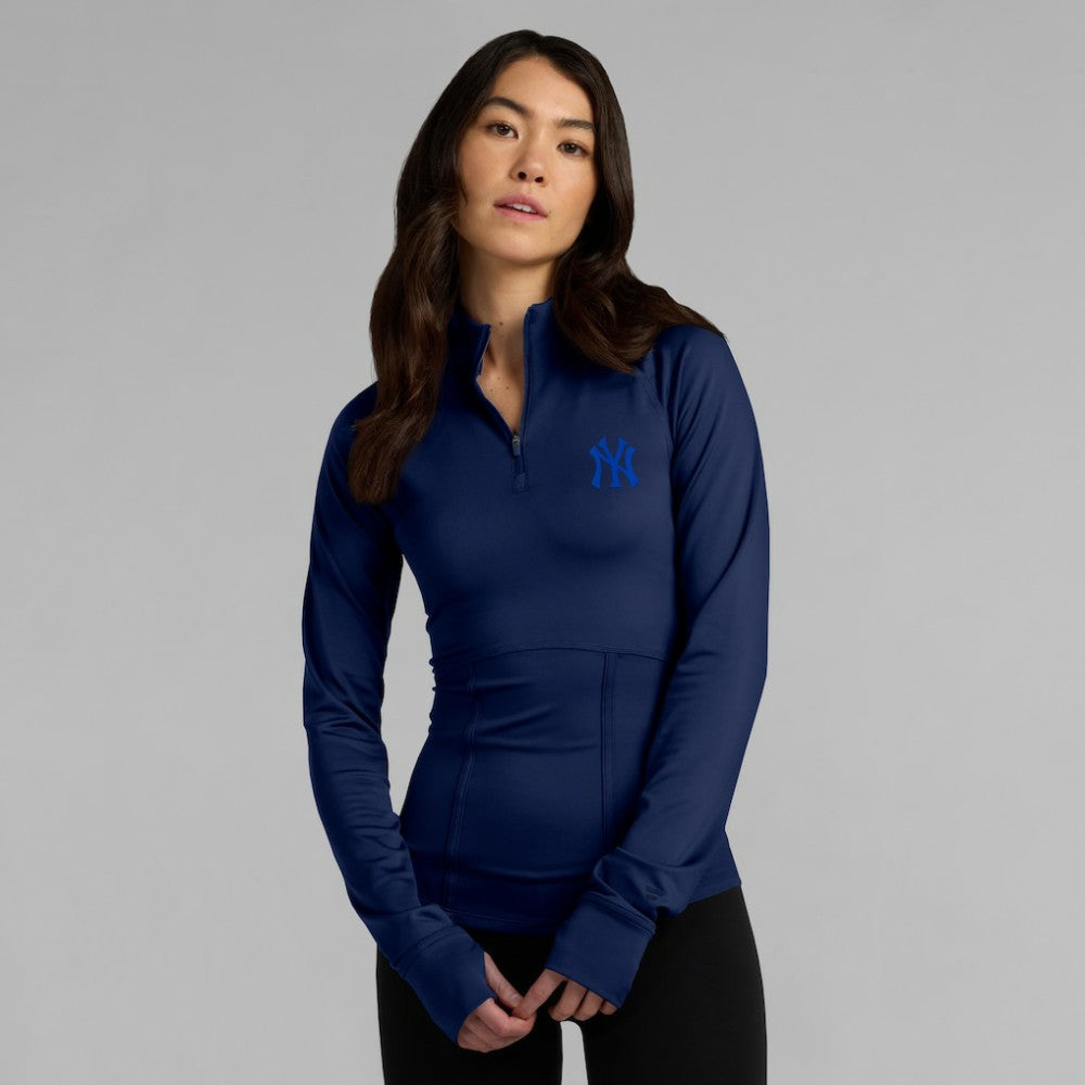 Navy New York Yankees Fanatics Women's Elements Raglan Tri-Blend Quarter-Zip Top