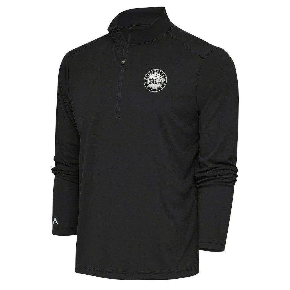 Philadelphia 76ers Antigua Metallic Logo Tribute Quarter-Zip Pullover