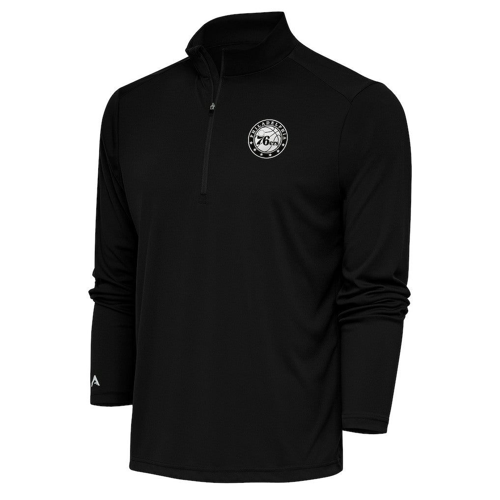 Philadelphia 76ers Antigua Metallic Logo Tribute Quarter-Zip Pullover
