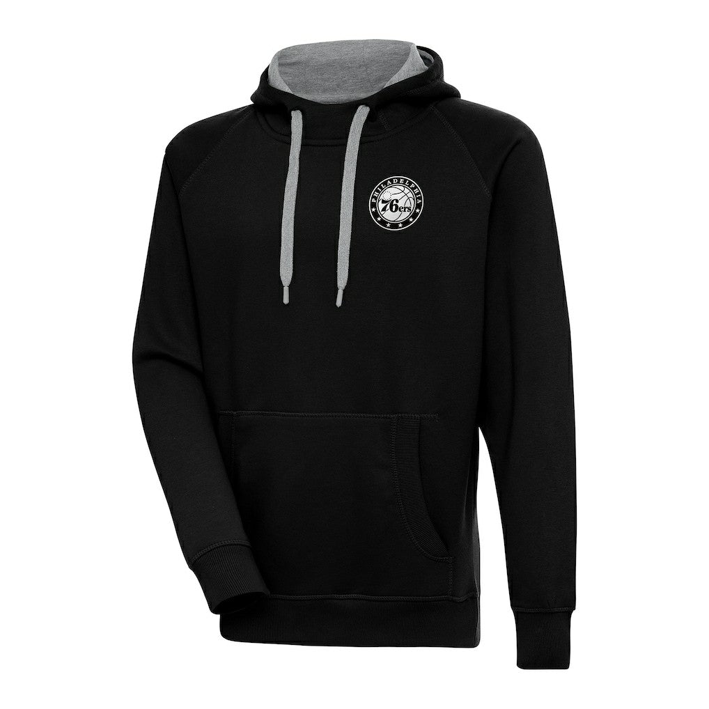 Philadelphia 76ers Antigua Metallic Logo Victory Pullover Hoodie