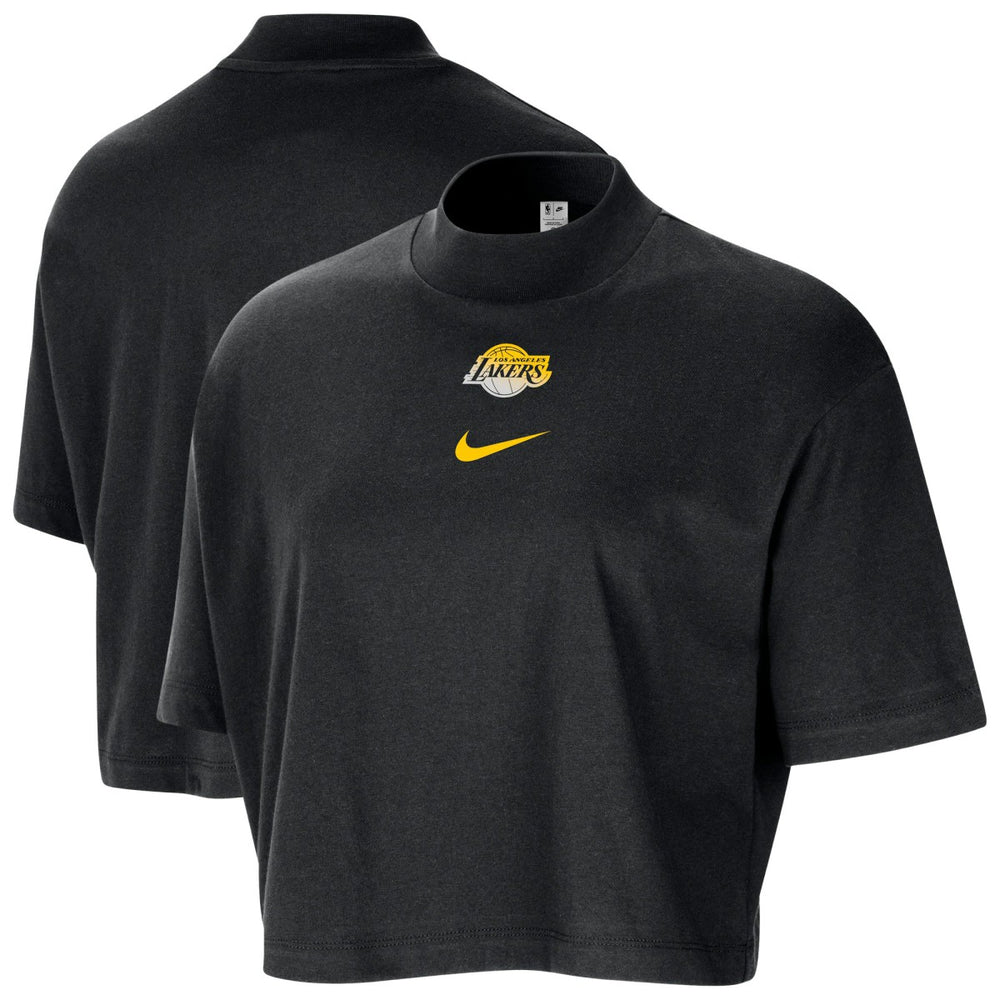 Nike Los Angeles Lakers Women's Courtside Mock Neck Loose Fit Cropped T-Shirt