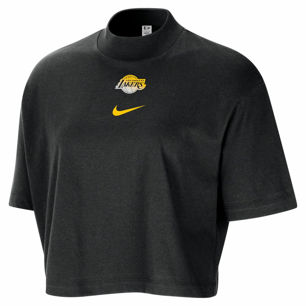 Nike Los Angeles Lakers Women's Courtside Mock Neck Loose Fit Cropped T-Shirt