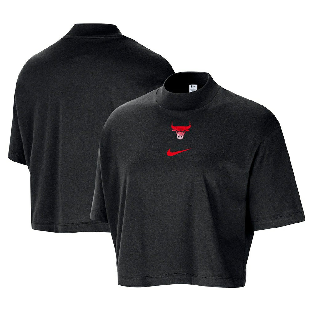 Nike Chicago Bulls Women's Courtside Mock Neck Loose Fit Cropped T-Shirt sale