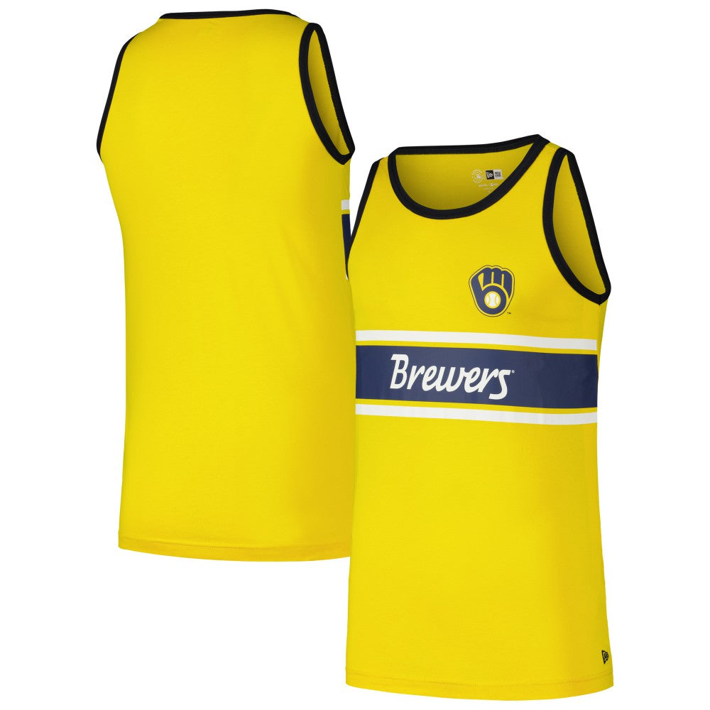 Gold Milwaukee Brewers New Era Jersey Ringer Tank Top