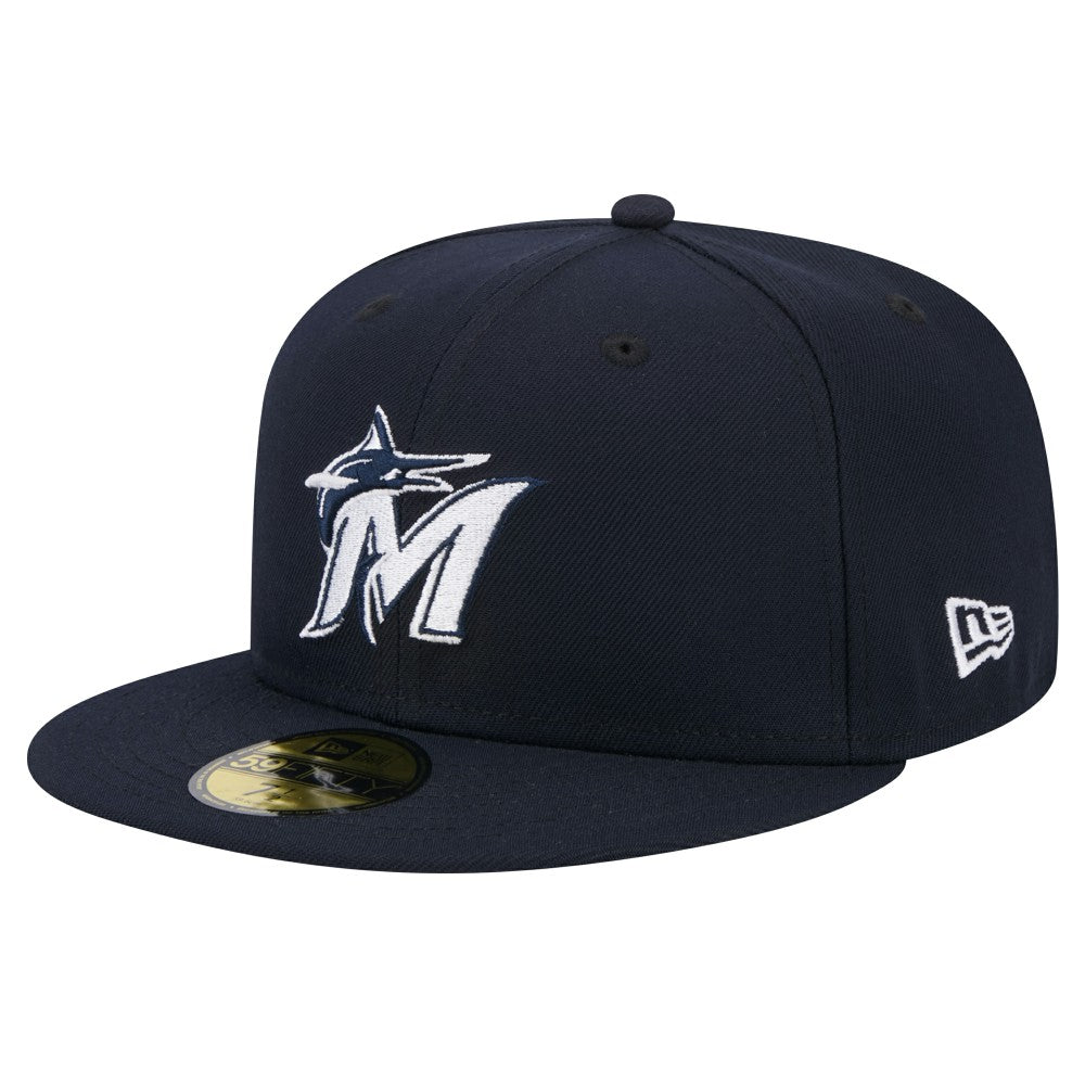 Navy Miami Marlins New Era White Logo 59FIFTY Fitted Hat