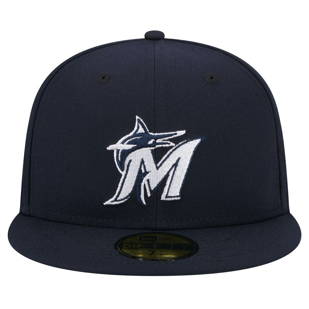 Navy Miami Marlins New Era White Logo 59FIFTY Fitted Hat