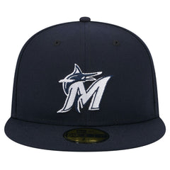 Navy Miami Marlins New Era White Logo 59FIFTY Fitted Hat