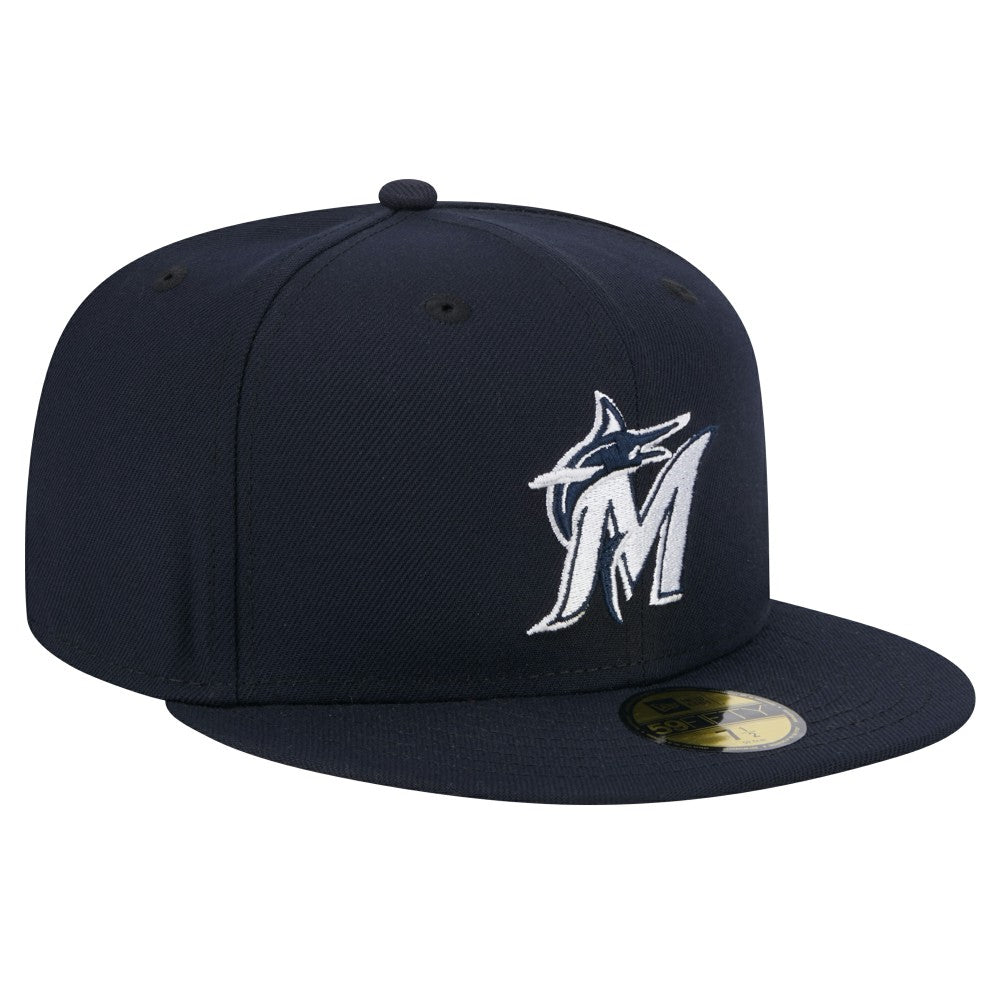 Navy Miami Marlins New Era White Logo 59FIFTY Fitted Hat