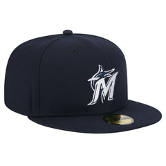 Navy Miami Marlins New Era White Logo 59FIFTY Fitted Hat