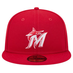Red Miami Marlins New Era White Logo 59FIFTY Fitted Hat