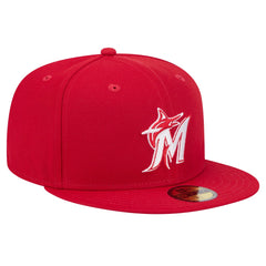 Red Miami Marlins New Era White Logo 59FIFTY Fitted Hat