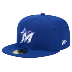 Royal Miami Marlins New Era White Logo 59FIFTY Fitted Hat
