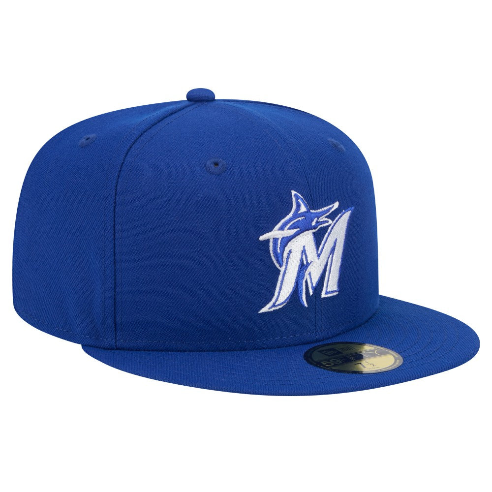 Royal Miami Marlins New Era White Logo 59FIFTY Fitted Hat