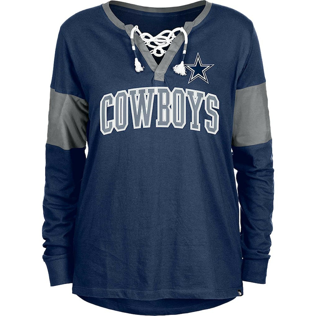 Women's Lace-Up Notch-Neck Long Sleeve T-Shirt - Dallas Cowboys T-shirts