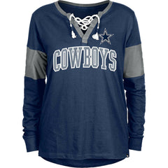 Women's Lace-Up Notch-Neck Long Sleeve T-Shirt - Dallas Cowboys T-shirts