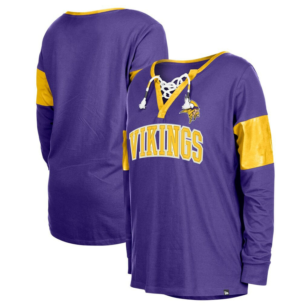 Women's Lace-Up Notch-Neck Long Sleeve T-Shirt - Minnesota Vikings T-shirts