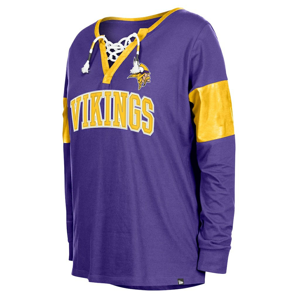 Women's Lace-Up Notch-Neck Long Sleeve T-Shirt - Minnesota Vikings T-shirts