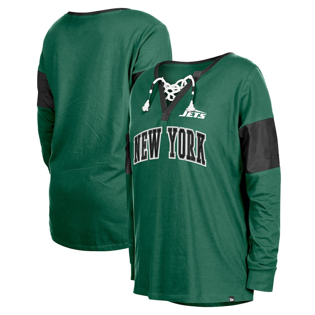Women's Lace-Up Notch-Neck Long Sleeve T-Shirt - New York Jets T-shirts