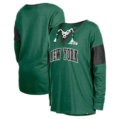 Women's Lace-Up Notch-Neck Long Sleeve T-Shirt - New York Jets T-shirts