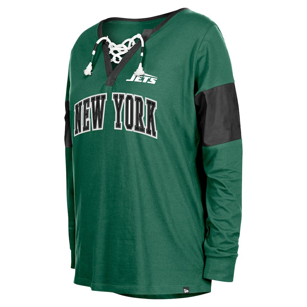 Women's Lace-Up Notch-Neck Long Sleeve T-Shirt - New York Jets T-shirts