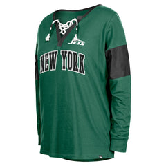 Women's Lace-Up Notch-Neck Long Sleeve T-Shirt - New York Jets T-shirts